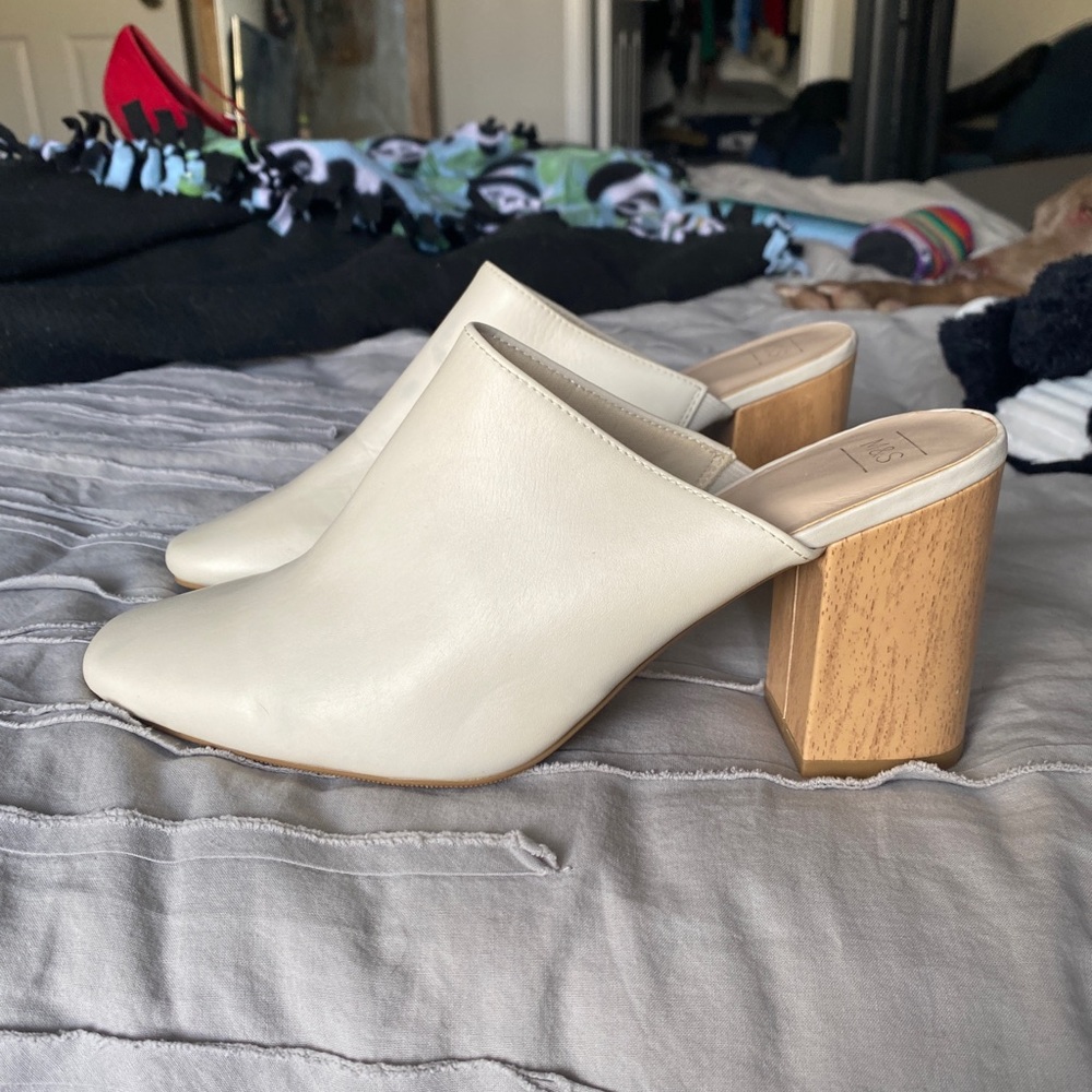 White closed toe heels